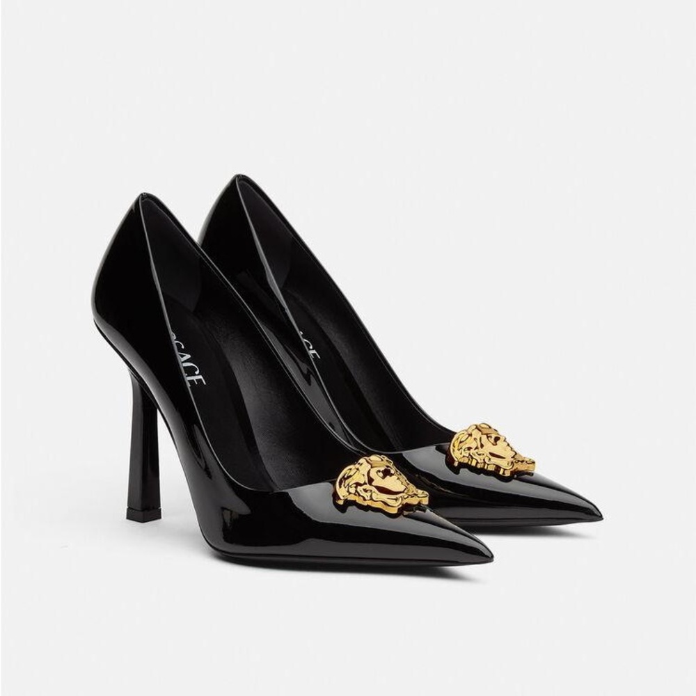 Versace Women's Slip On Pointed Toe High Black Heel Pumps - SZ 38
